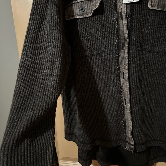 Black Ribbed Button-Up Cardigan - Picture 2 of 5